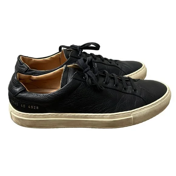 Common Projects Mens Black Premium Archilles Low Top Leather Sneaker Size 40